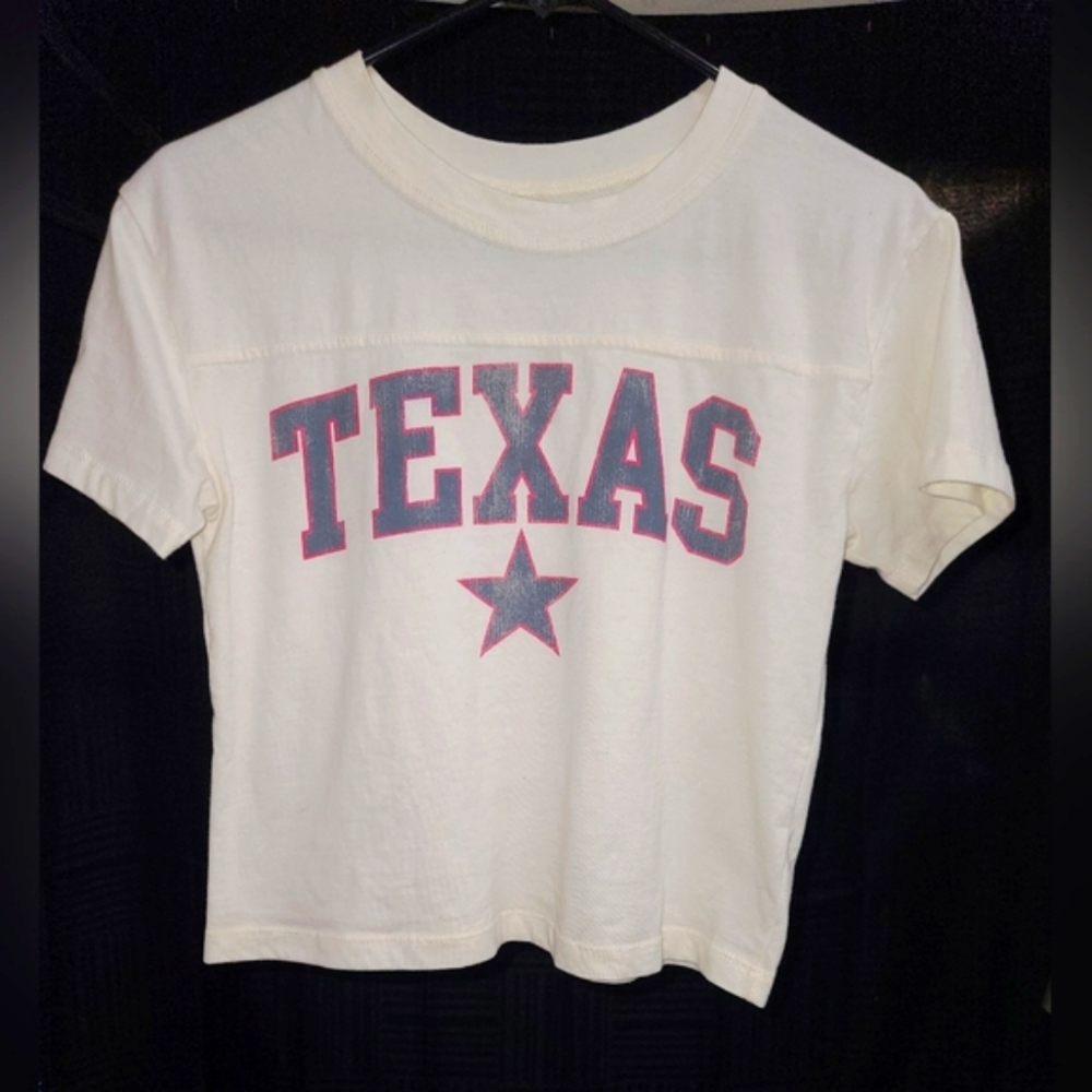 EUC Social Culture Cream Texas Graphic Crop Top